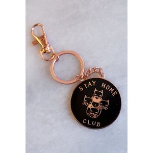 Stay Home Club rose gold cat lady keychain